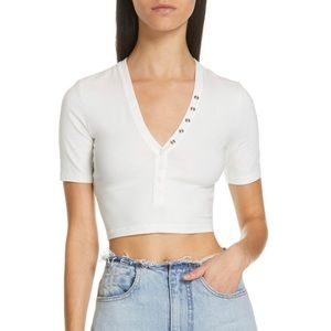 Alexander Wang.t V-Neck Short Sleeve Crop Top, White, Small